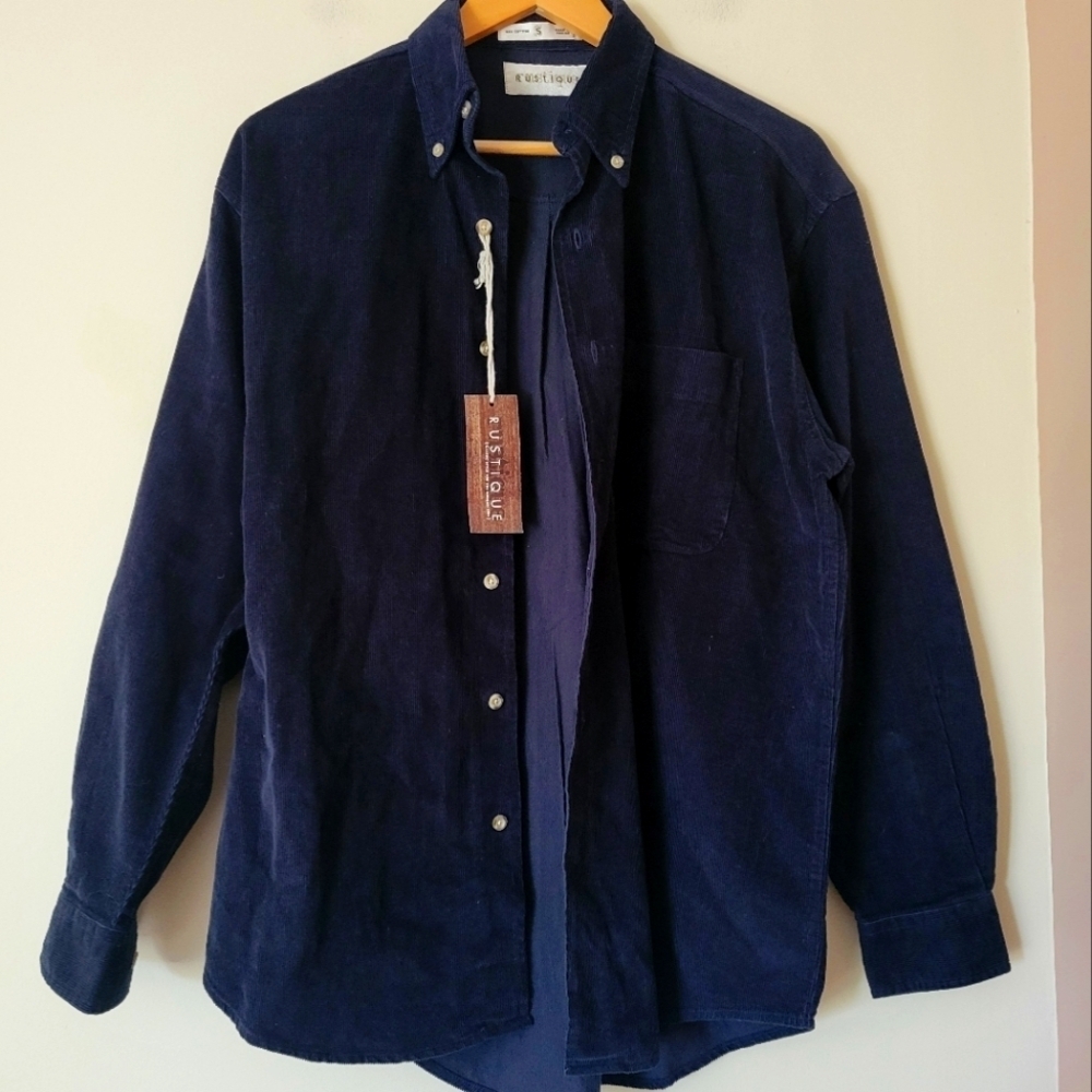 Vintage NWT Deadstock Oversized Navy Corduroy Button Down Shirt Size S M